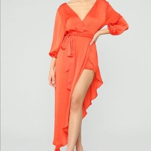 Fashion Nova Red-orange romper dress
